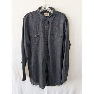 Vintage Ely Cattleman Western Style Shirt w/ Black Pearl Snap Buttons Size XL